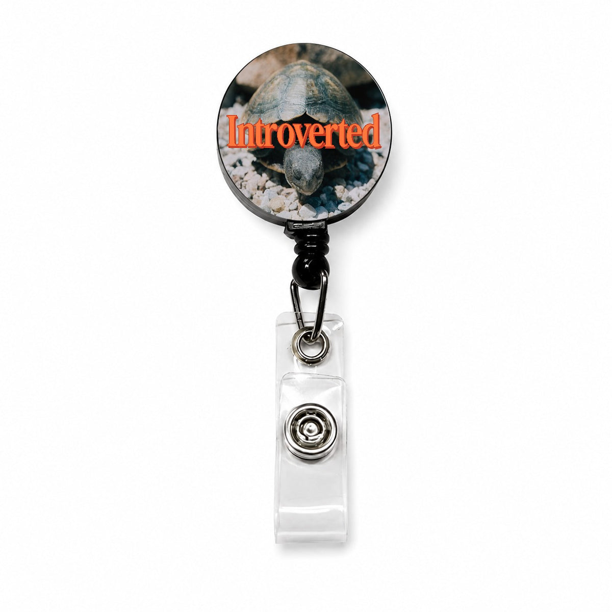 Introverted Shy Turtle Funny Retractable ID Key Card Name Tag Badge Holder with Clip