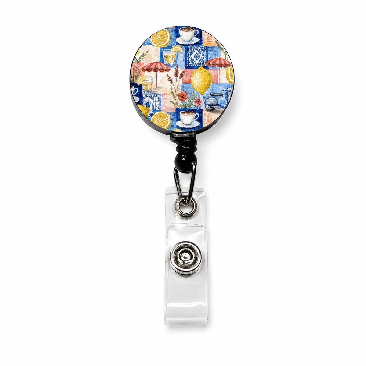 Italian Mediterranean Summer Lemons Retractable ID Key Card Name Tag Badge Holder with Clip