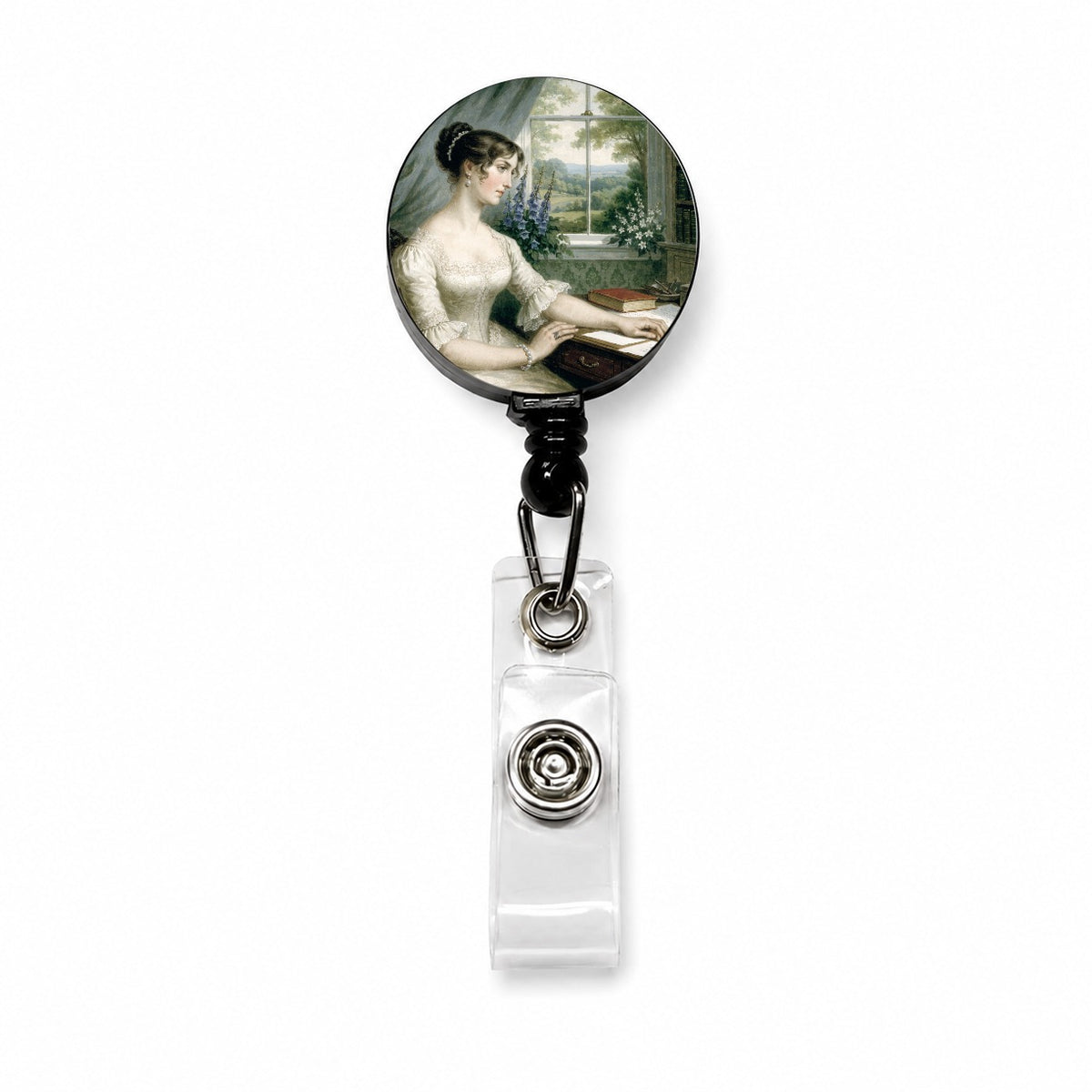 Jane Austen Author Retractable ID Key Card Name Tag Badge Holder with Clip