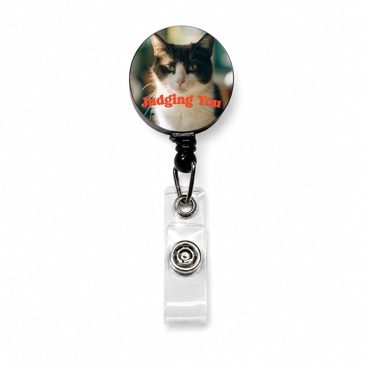 Judging You Cat Funny Retractable ID Key Card Name Tag Badge Holder with Clip