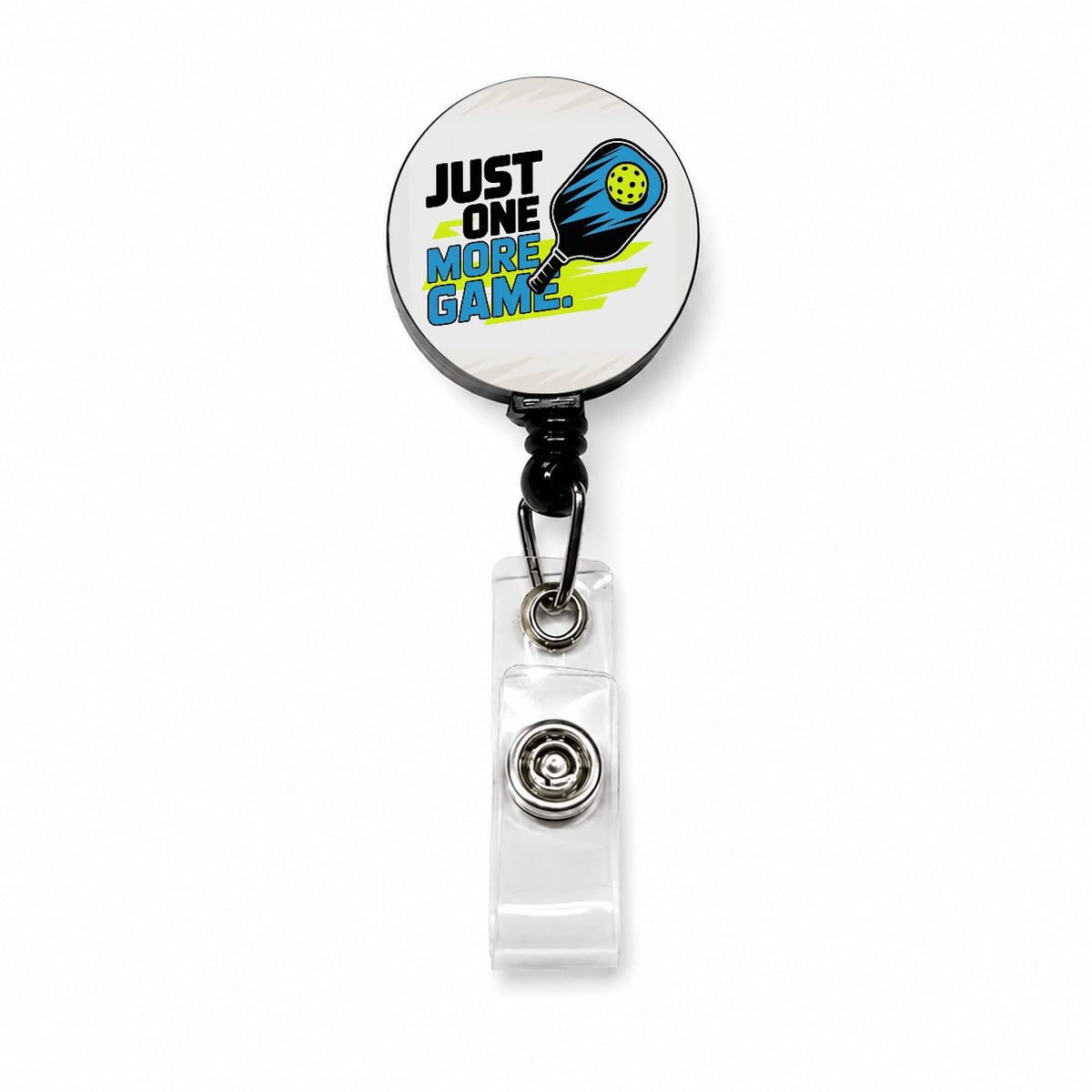 Just One More Game Sporty Pickleball Retractable ID Key Card Name Tag Badge Holder with Clip