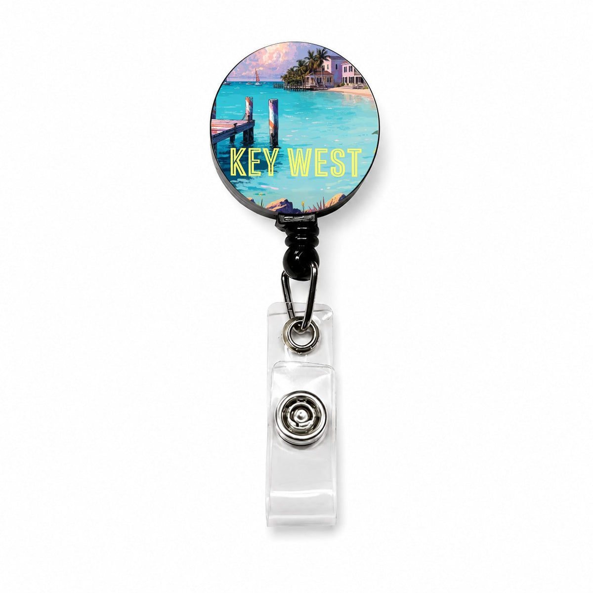 Key West Florida Travel Scenic Retractable ID Key Card Name Tag Badge Holder with Clip