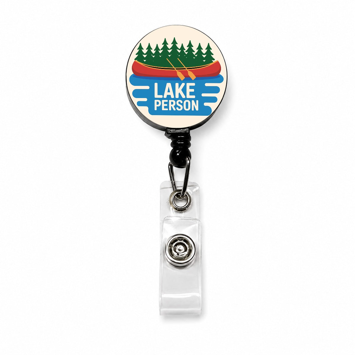 Lake Person Canoe Trees Retractable ID Key Card Name Tag Badge Holder with Clip