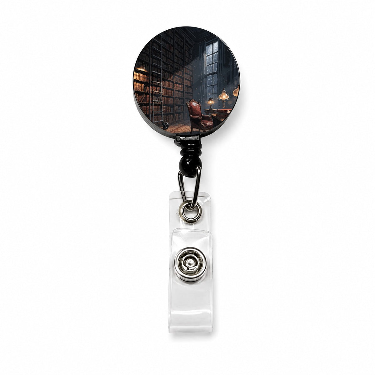 Library at Night Retractable ID Key Card Name Tag Badge Holder with Clip