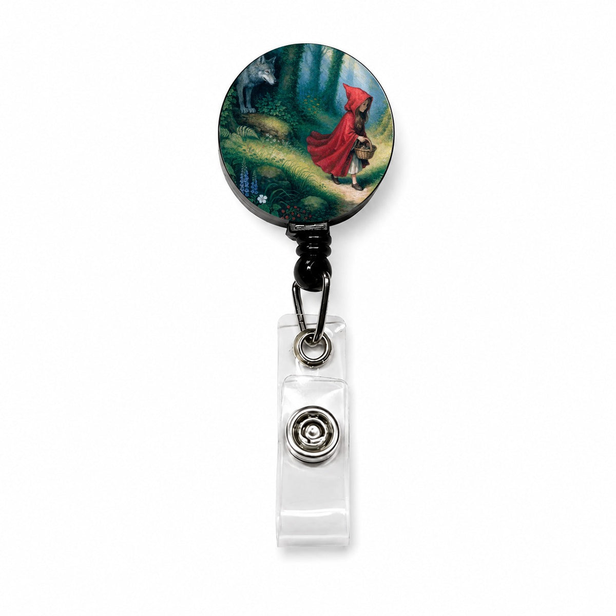 Little Red Riding Hood Fairy Tale Retractable ID Key Card Name Tag Badge Holder with Clip