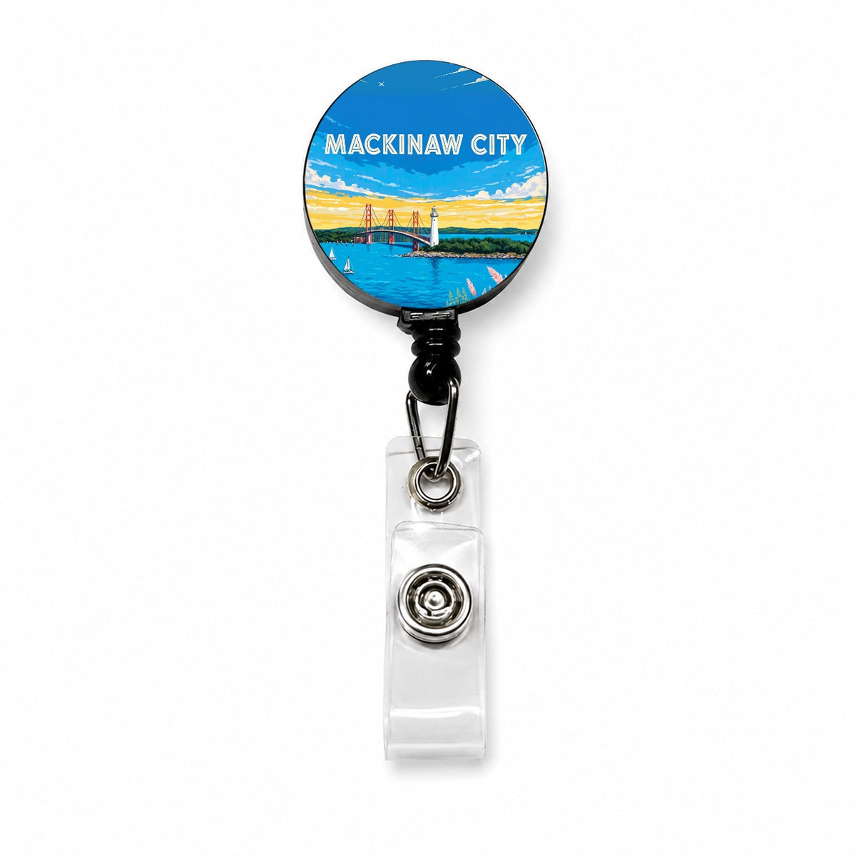 Mackinaw City Michigan Travel Retractable ID Key Card Name Tag Badge Holder with Clip