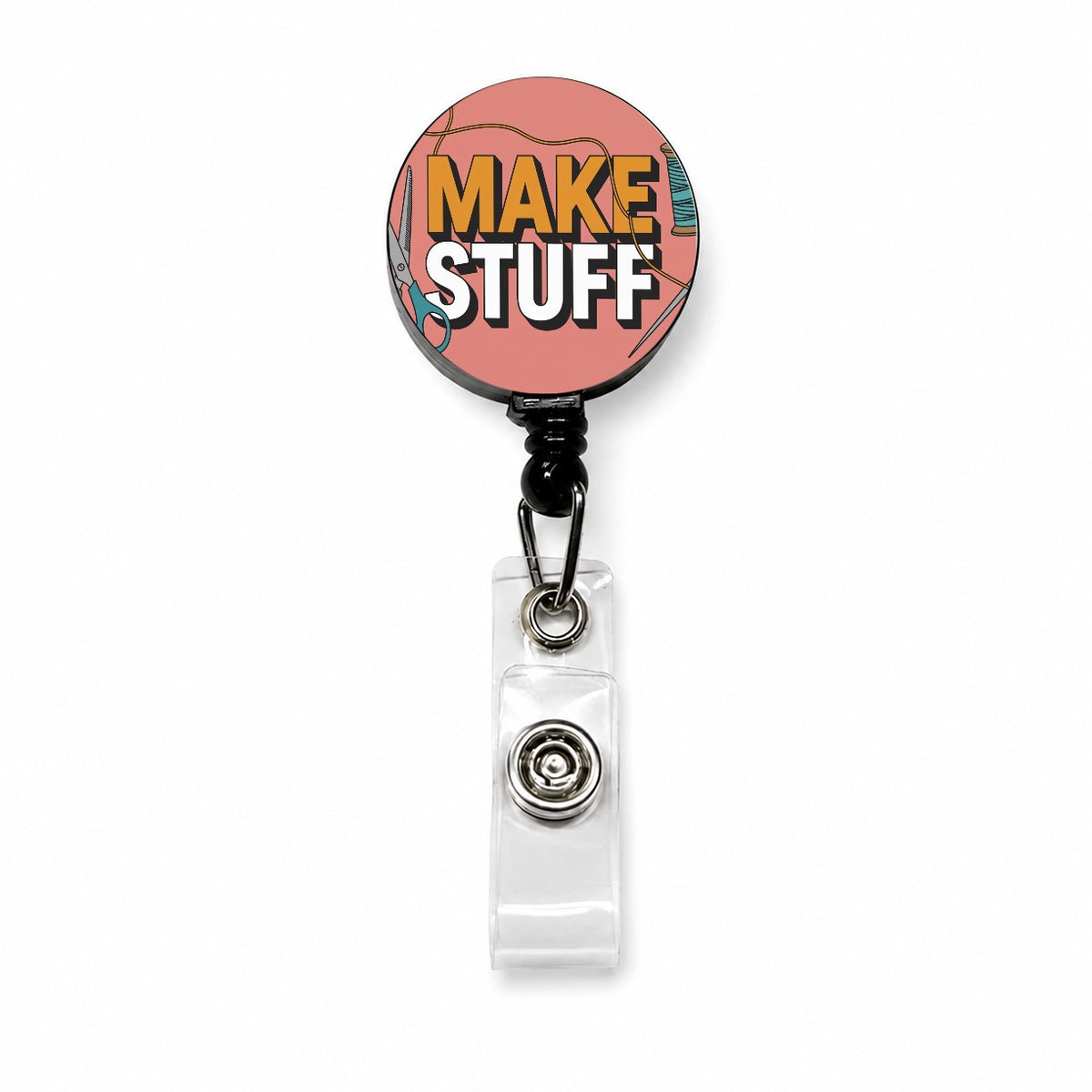 Make Stuff Scissors Thread Sewing Crafter Retractable ID Key Card Name Tag Badge Holder with Clip