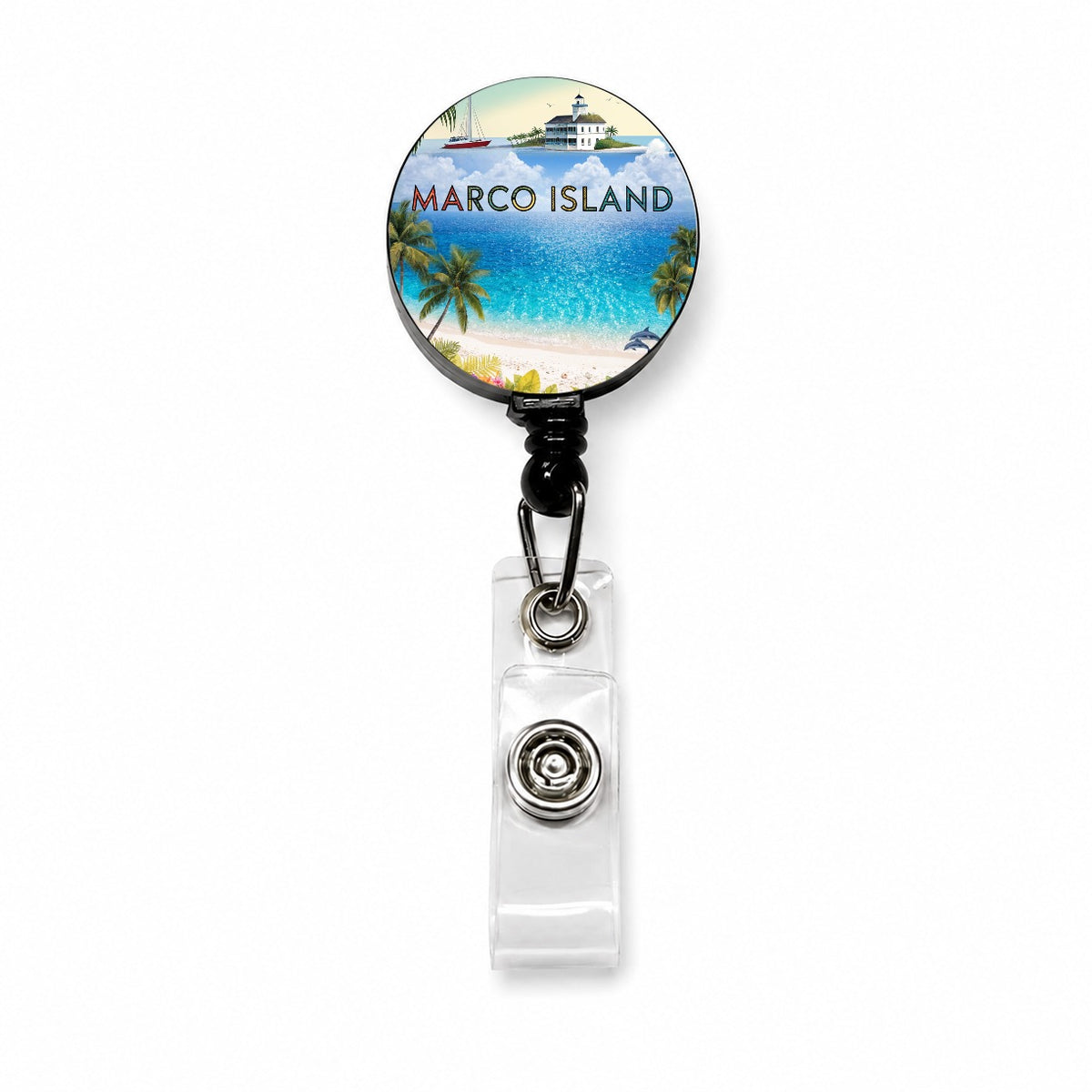 Marco Island Florida Travel Retractable ID Key Card Name Tag Badge Holder with Clip