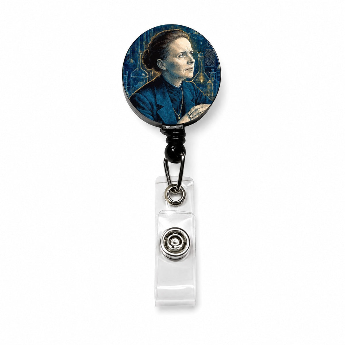 Marie Curie Scientist Retractable ID Key Card Name Tag Badge Holder with Clip