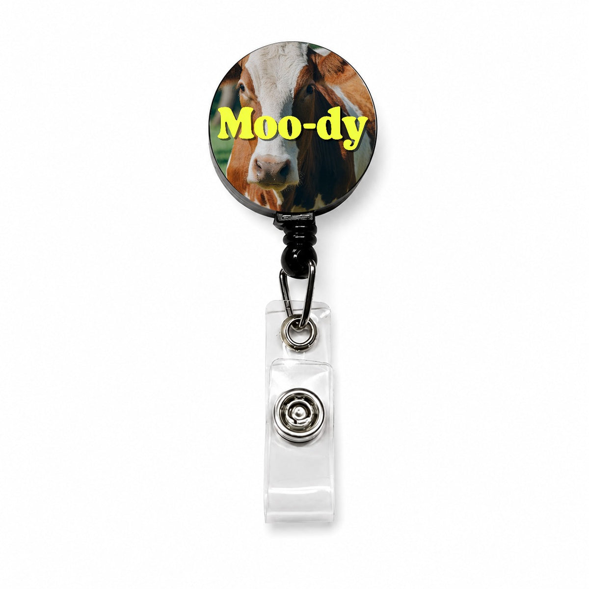 Moody Cow Funny Retractable ID Key Card Name Tag Badge Holder with Clip