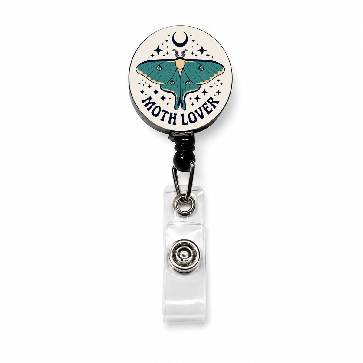 Moth Lover Luna Crescent Moon Retractable ID Key Card Name Tag Badge Holder with Clip