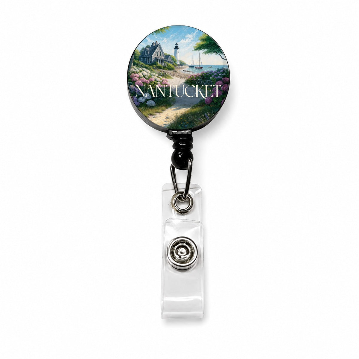 Nantucket Massachusetts Travel Lighthouse Retractable ID Key Card Name Tag Badge Holder with Clip