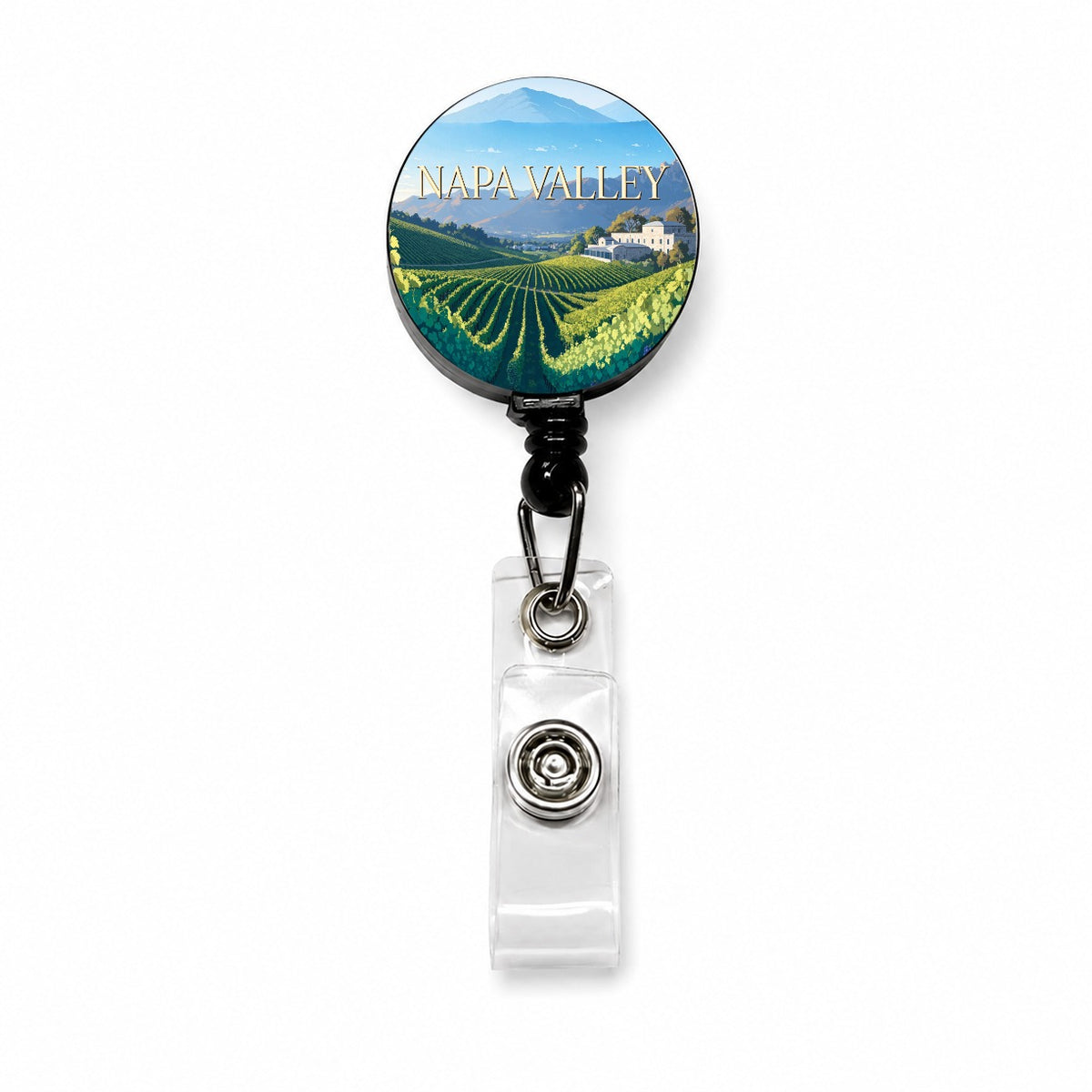 Napa Valley California Travel Grape Vines Wine Retractable ID Key Card Name Tag Badge Holder with Clip