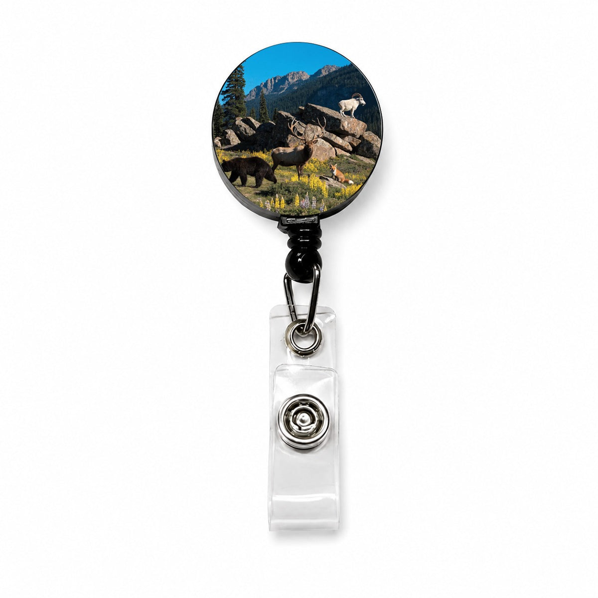 National Park Animals Photo Bear Elk Fox Goat Retractable ID Key Card Name Tag Badge Holder with Clip