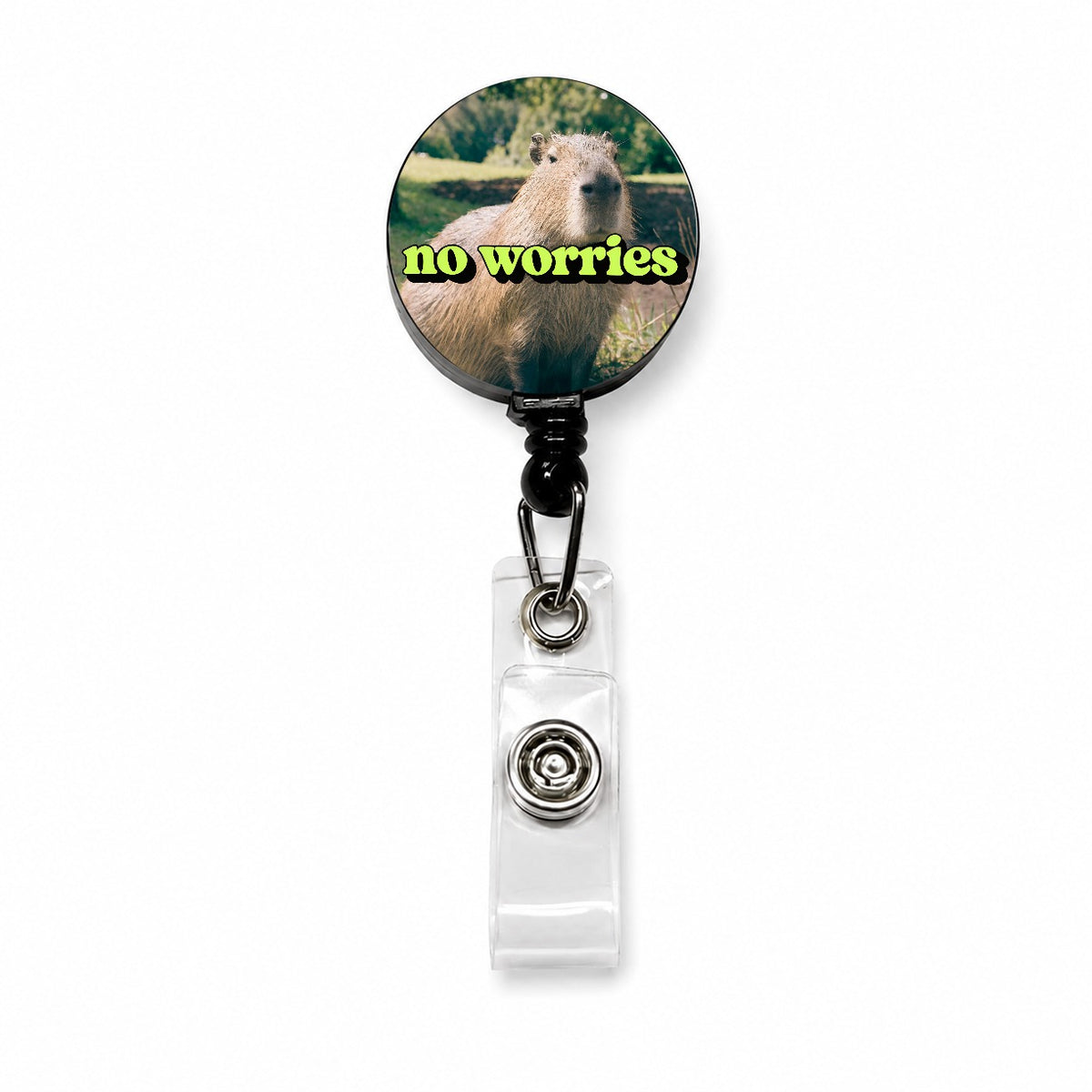 No Worries Capybara Funny Retractable ID Key Card Name Tag Badge Holder with Clip