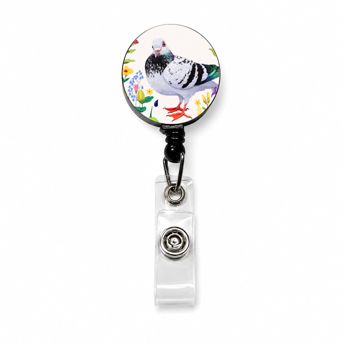 Pigeon With Wildflowers Retractable ID Key Card Name Tag Badge Holder with Clip