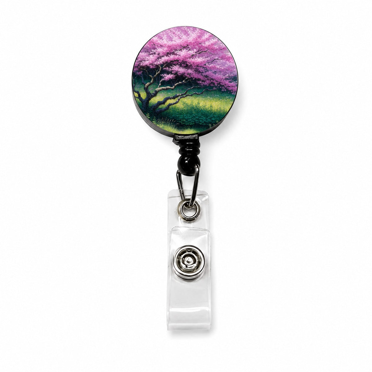 Pink Redbud Spring Tree Retractable ID Key Card Name Tag Badge Holder with Clip