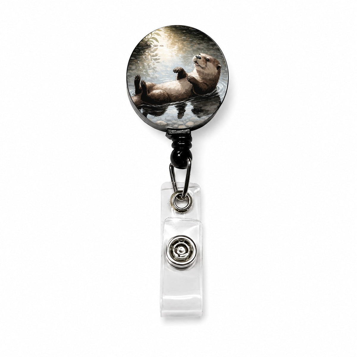 Playful River Otter Retractable ID Key Card Name Tag Badge Holder with Clip