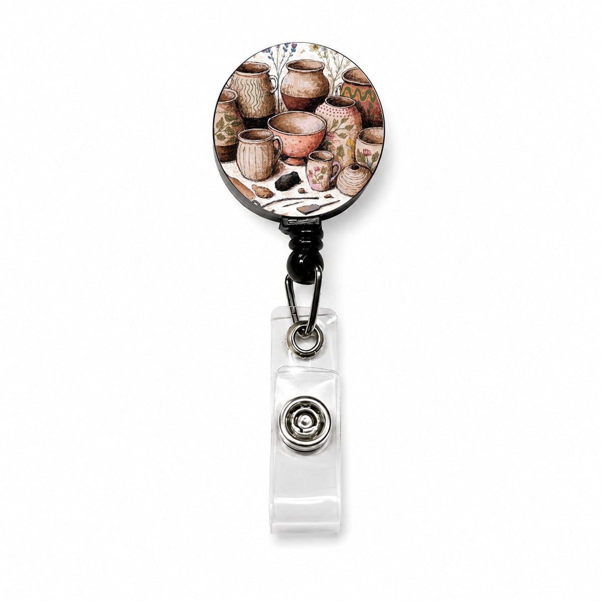 Pottery Ceramics Floral Retractable ID Key Card Name Tag Badge Holder with Clip