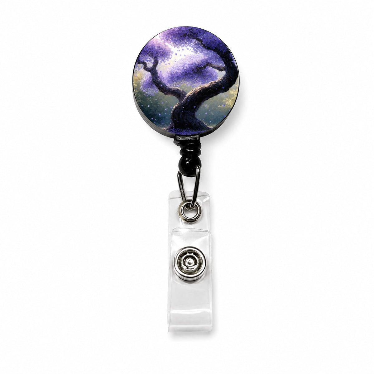 Purple Jacaranda Tree Retractable ID Key Card Name Tag Badge Holder with Clip