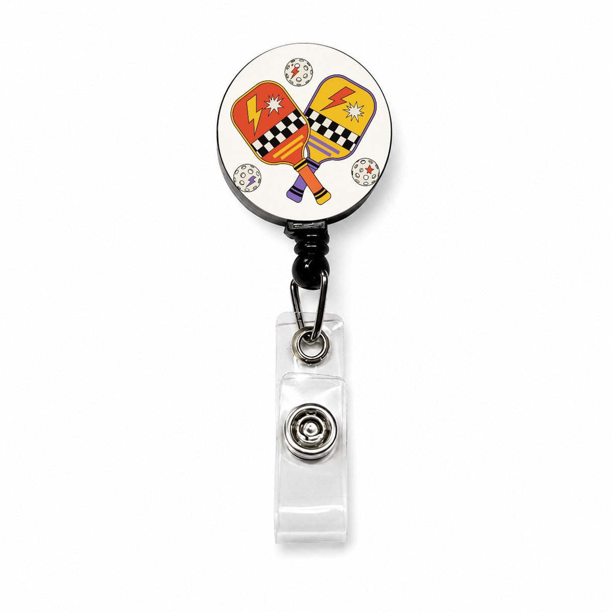 Retro Pickleball Paddles Balls Retractable ID Key Card Name Tag Badge Holder with Clip