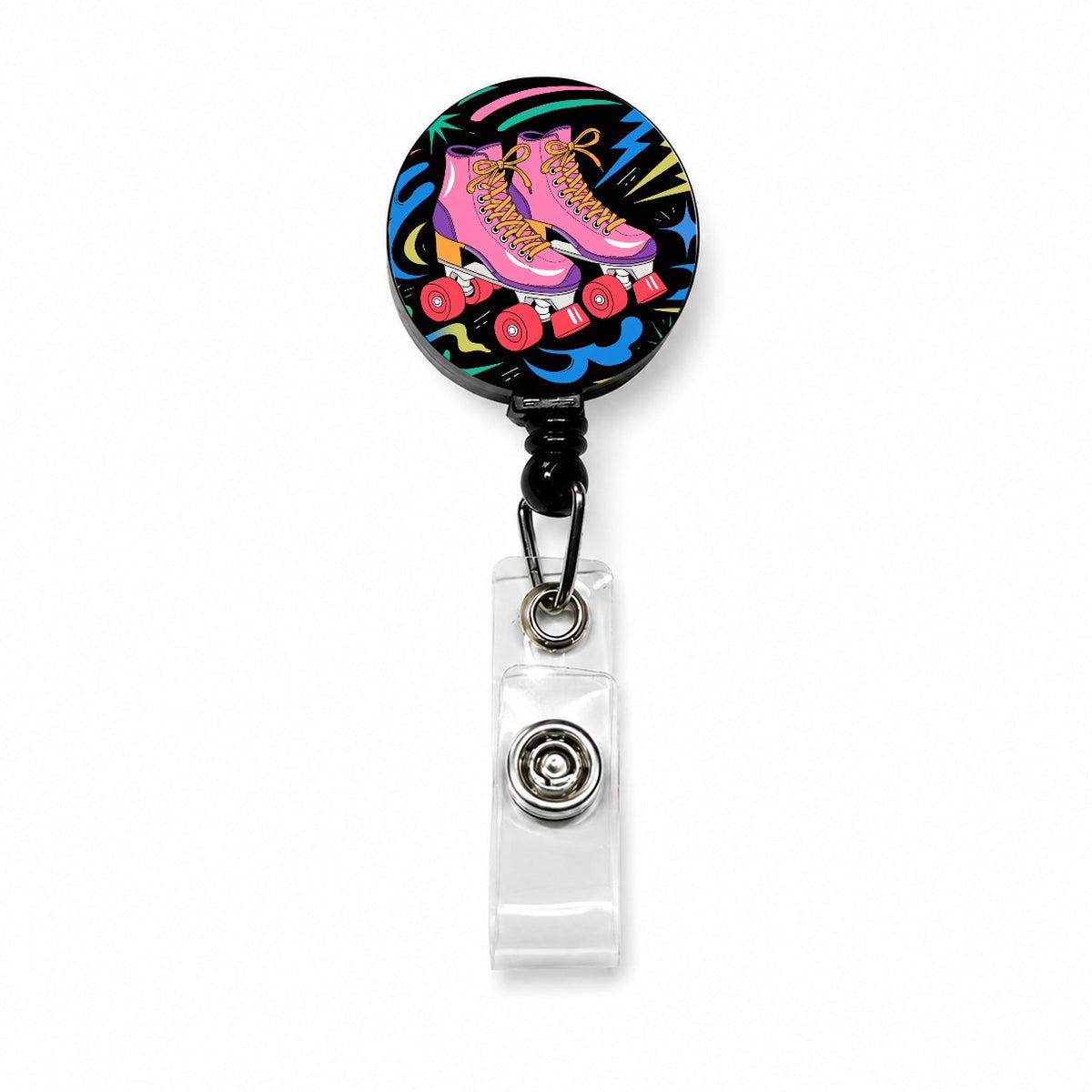 Retro Roller Skates Retractable ID Key Card Name Tag Badge Holder with Clip