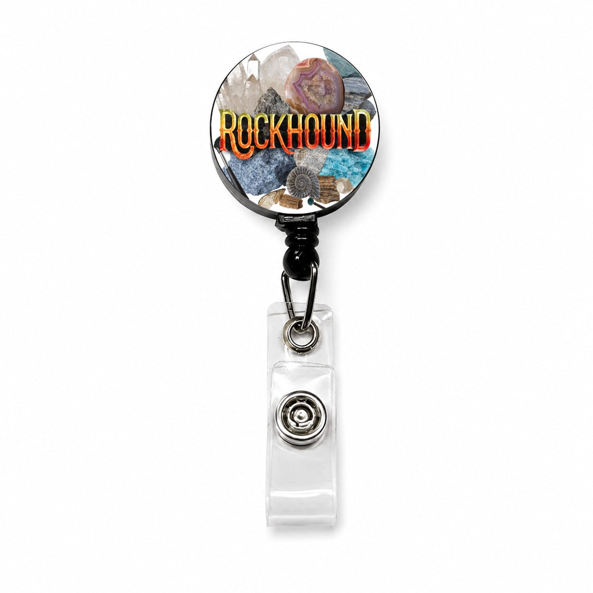 Rockhound Rocks Geodes Retractable ID Key Card Name Tag Badge Holder with Clip