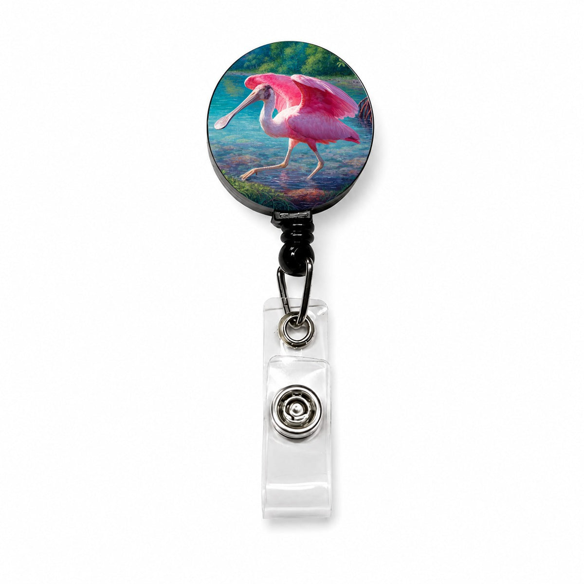 Roseate Spoonbill Wetlands Retractable ID Key Card Name Tag Badge Holder with Clip