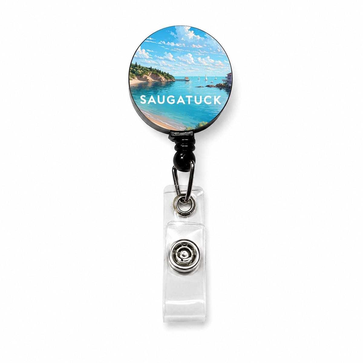 Saugatuck Michigan Travel Retractable ID Key Card Name Tag Badge Holder with Clip