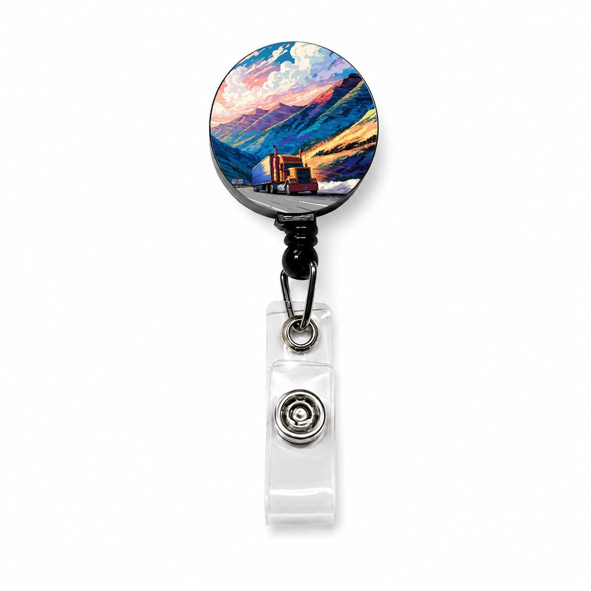 Semi Truck Traveling Driver Mountain Retractable ID Key Card Name Tag Badge Holder with Clip