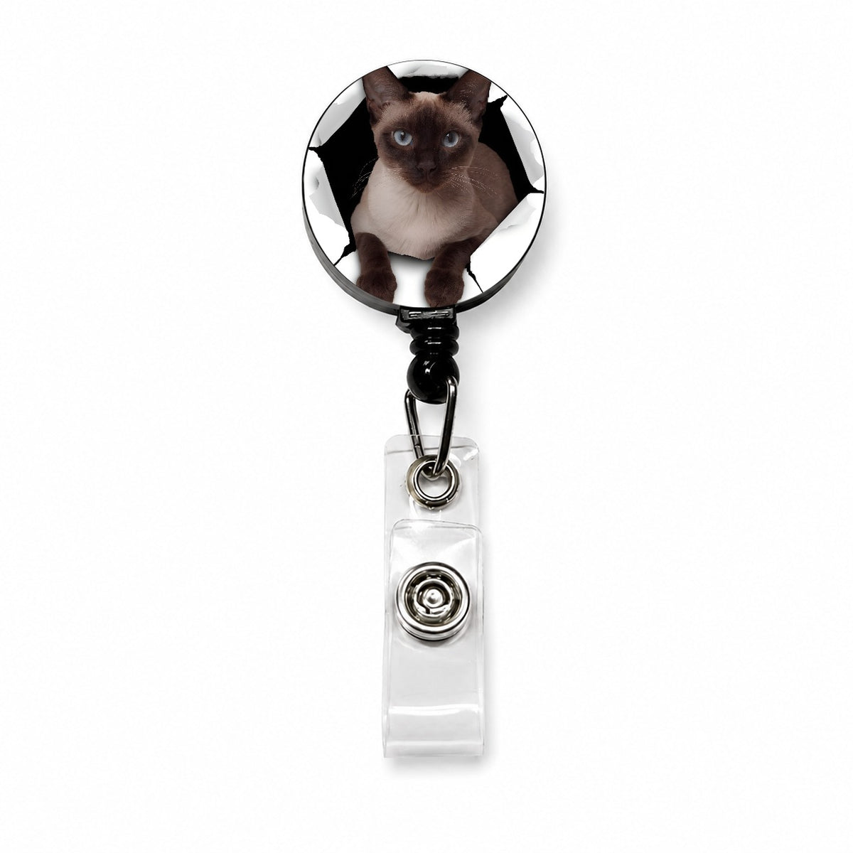 Siamese Cat Breakout Retractable ID Key Card Name Tag Badge Holder with Clip