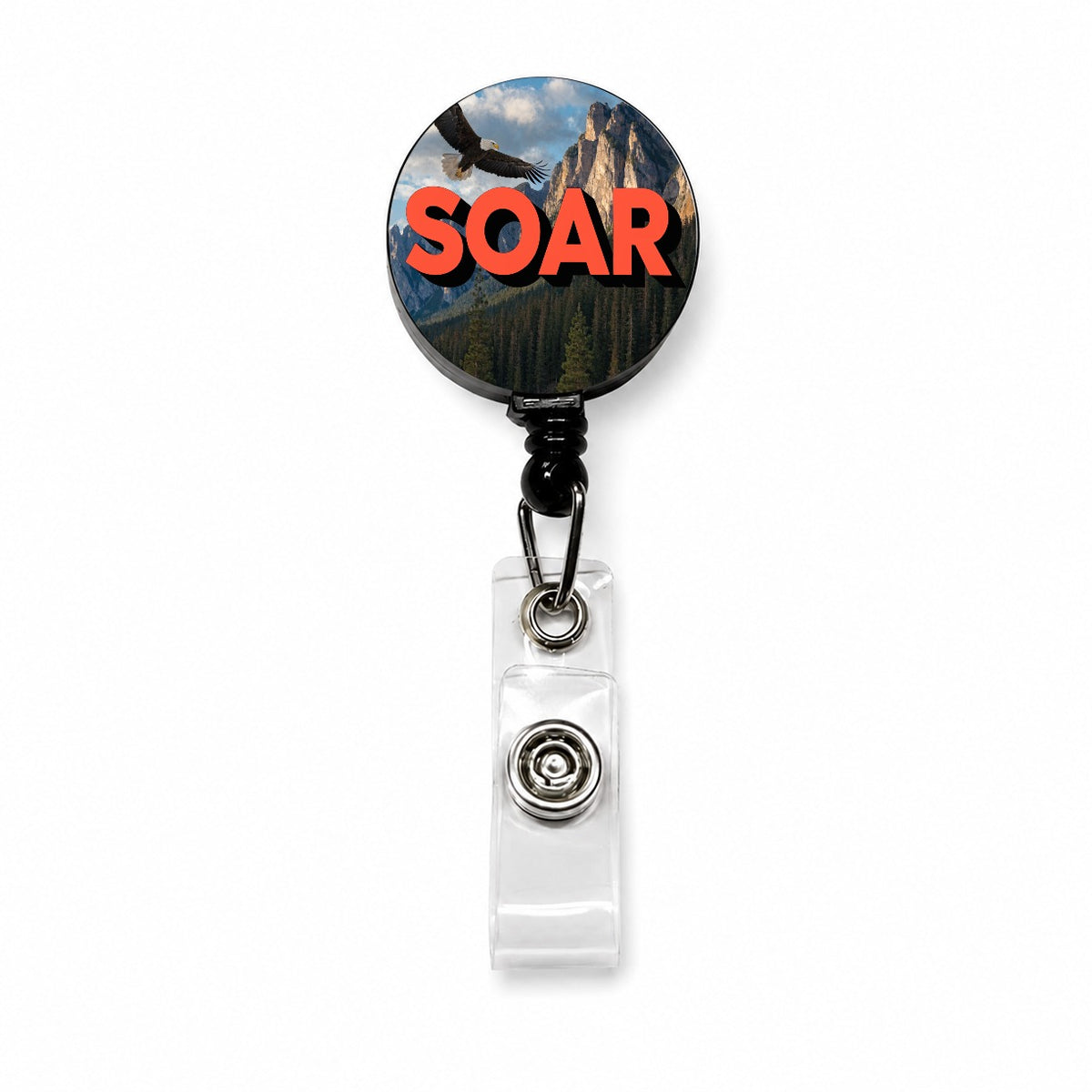 Soar Inspirational Bald Eagle Mountain Retractable ID Key Card Name Tag Badge Holder with Clip