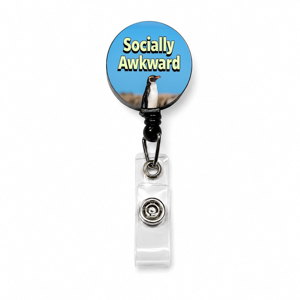 Socially Awkward Penguin Funny Retractable ID Key Card Name Tag Badge Holder with Clip