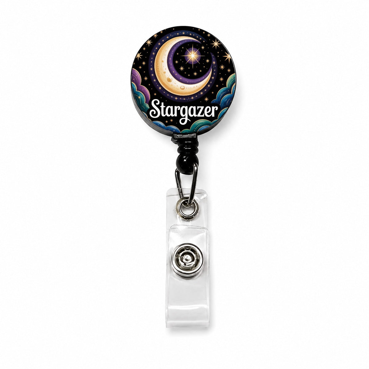 Stargazer Large Crescent Moon Retractable ID Key Card Name Tag Badge Holder with Clip
