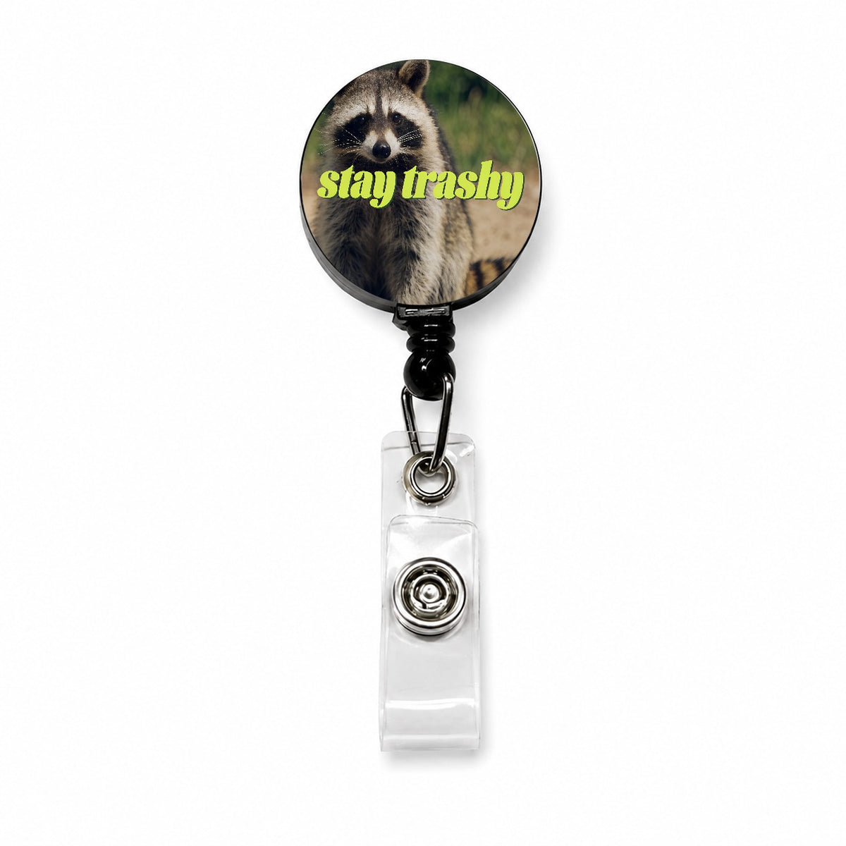 Stay Trashy Raccoon Funny Retractable ID Key Card Name Tag Badge Holder with Clip
