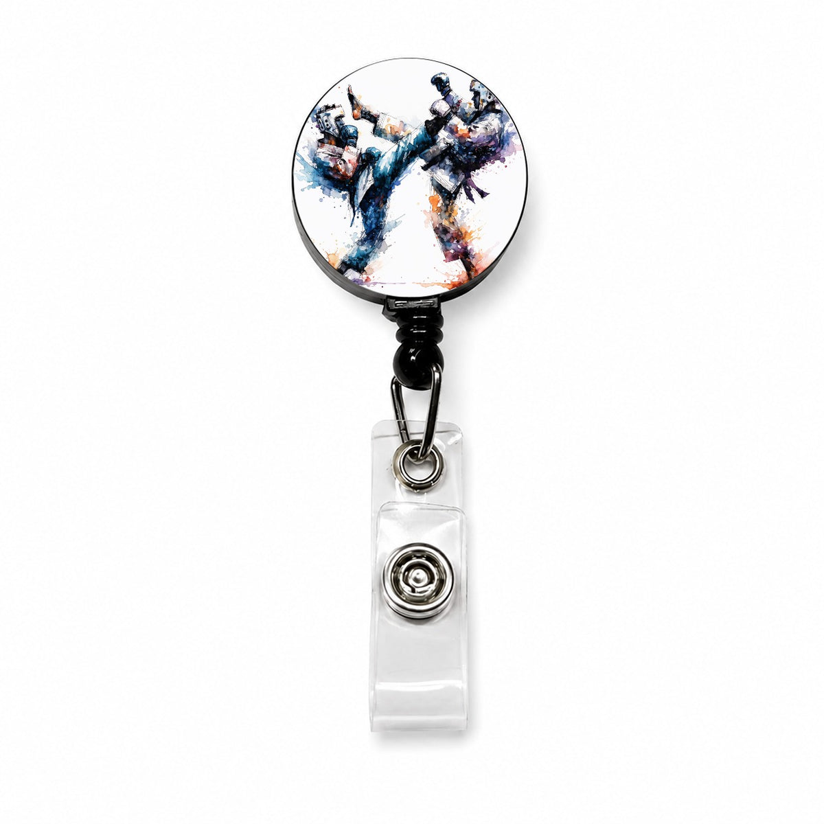 Taekwondo Karate Black Belt Sparring Retractable ID Key Card Name Tag Badge Holder with Clip