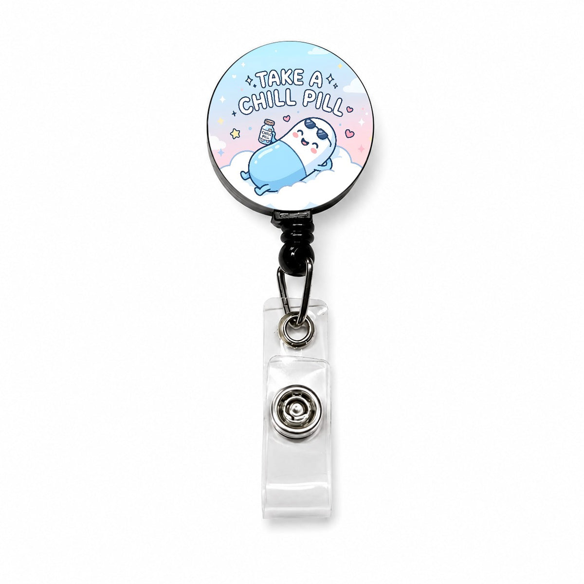 Take Chill Pill Cloud Funny Retractable ID Key Card Name Tag Badge Holder with Clip