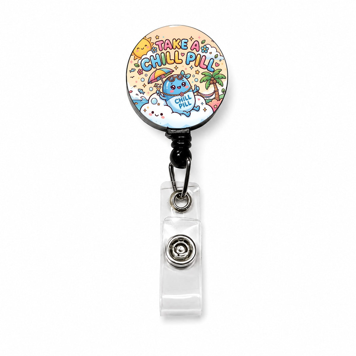 Take Chill Pill Cute Retractable ID Key Card Name Tag Badge Holder with Clip