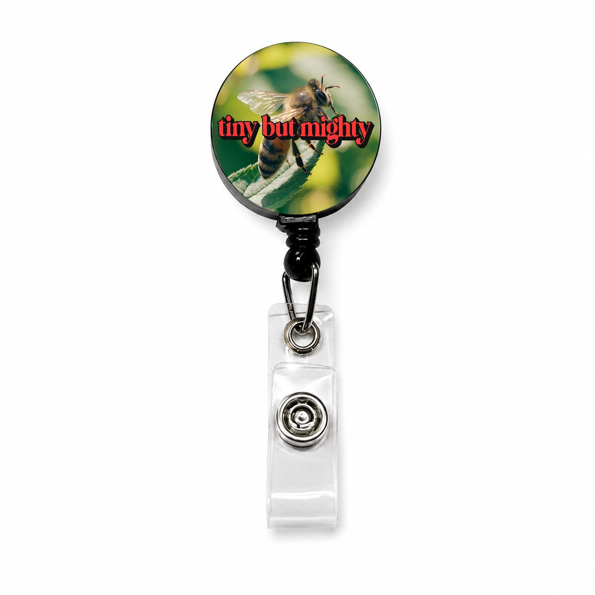 Tiny But Mighty Bee Funny Retractable ID Key Card Name Tag Badge Holder with Clip