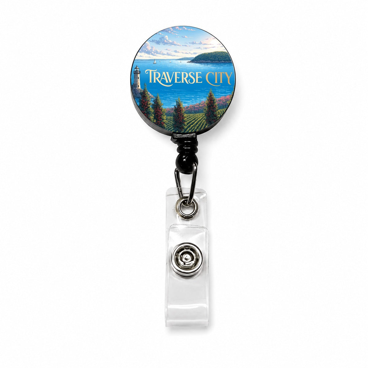 Traverse City Michigan Travel Retractable ID Key Card Name Tag Badge Holder with Clip