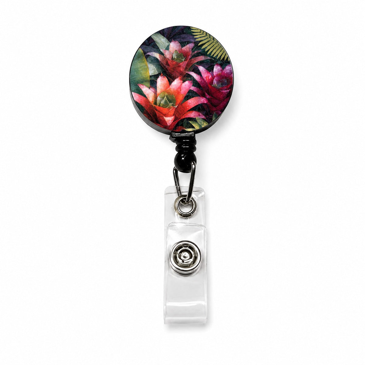 Tropical Bromeliad Garden Retractable ID Key Card Name Tag Badge Holder with Clip