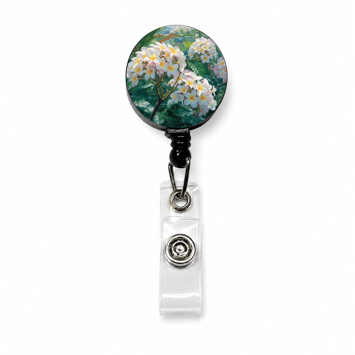 Tropical Frangipani Flowers Retractable ID Key Card Name Tag Badge Holder with Clip