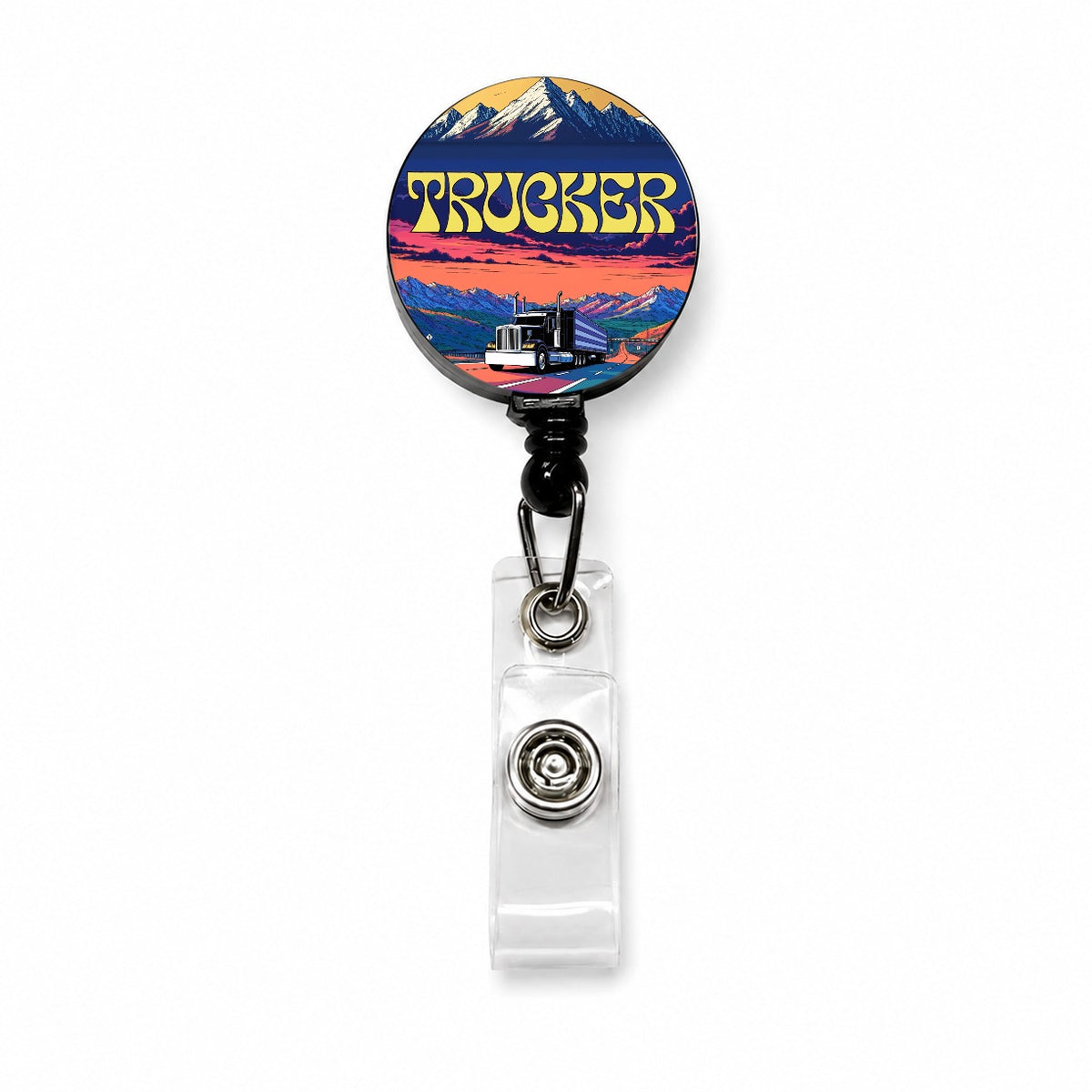 Trucker Semi Truck Driver Retractable ID Key Card Name Tag Badge Holder with Clip