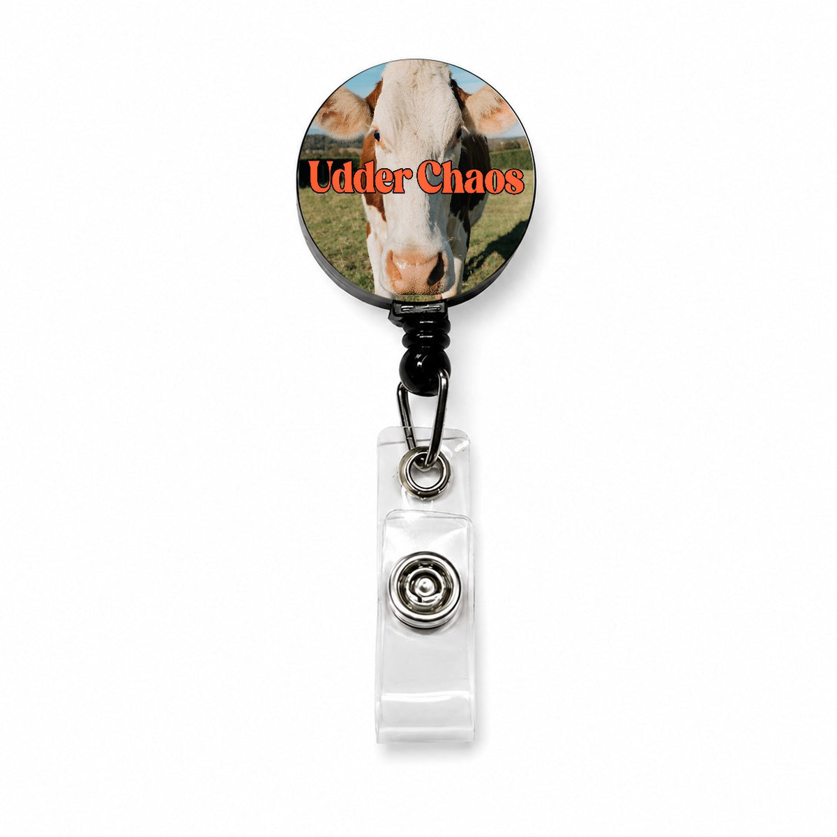 Udder Chaos Cow Funny Retractable ID Key Card Name Tag Badge Holder with Clip