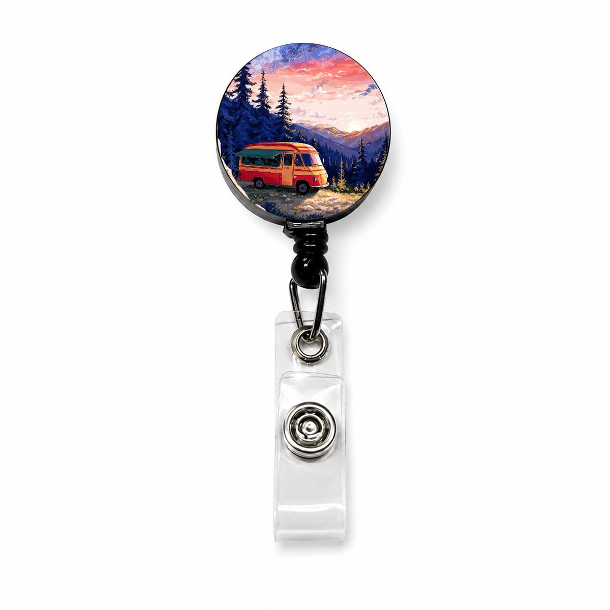 Vintage Camper Adventure Retractable ID Key Card Name Tag Badge Holder with Clip