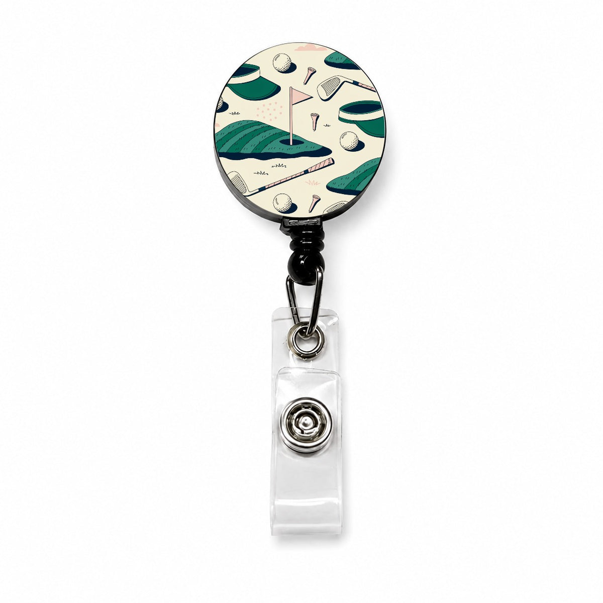 Vintage Golf Clubs Balls Retractable ID Key Card Name Tag Badge Holder with Clip