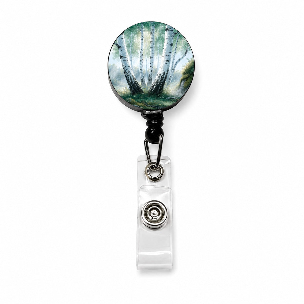 White Birch Trees Forest Retractable ID Key Card Name Tag Badge Holder with Clip
