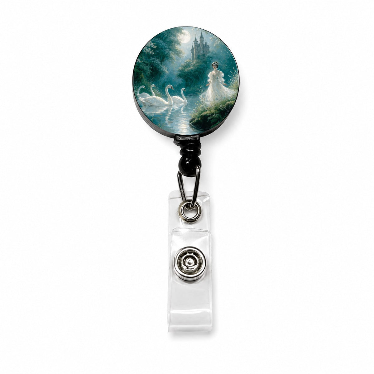 Wild Swans Fairy Tale Retractable ID Key Card Name Tag Badge Holder with Clip