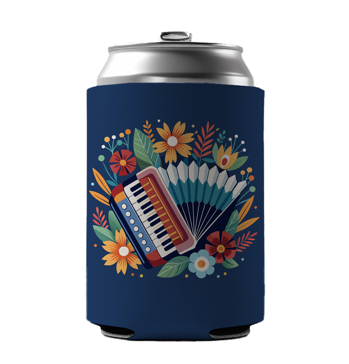 Accordion Music Floral Motif Can Cooler Beer Soda Drink Insulated Holder Sleeve Hugger