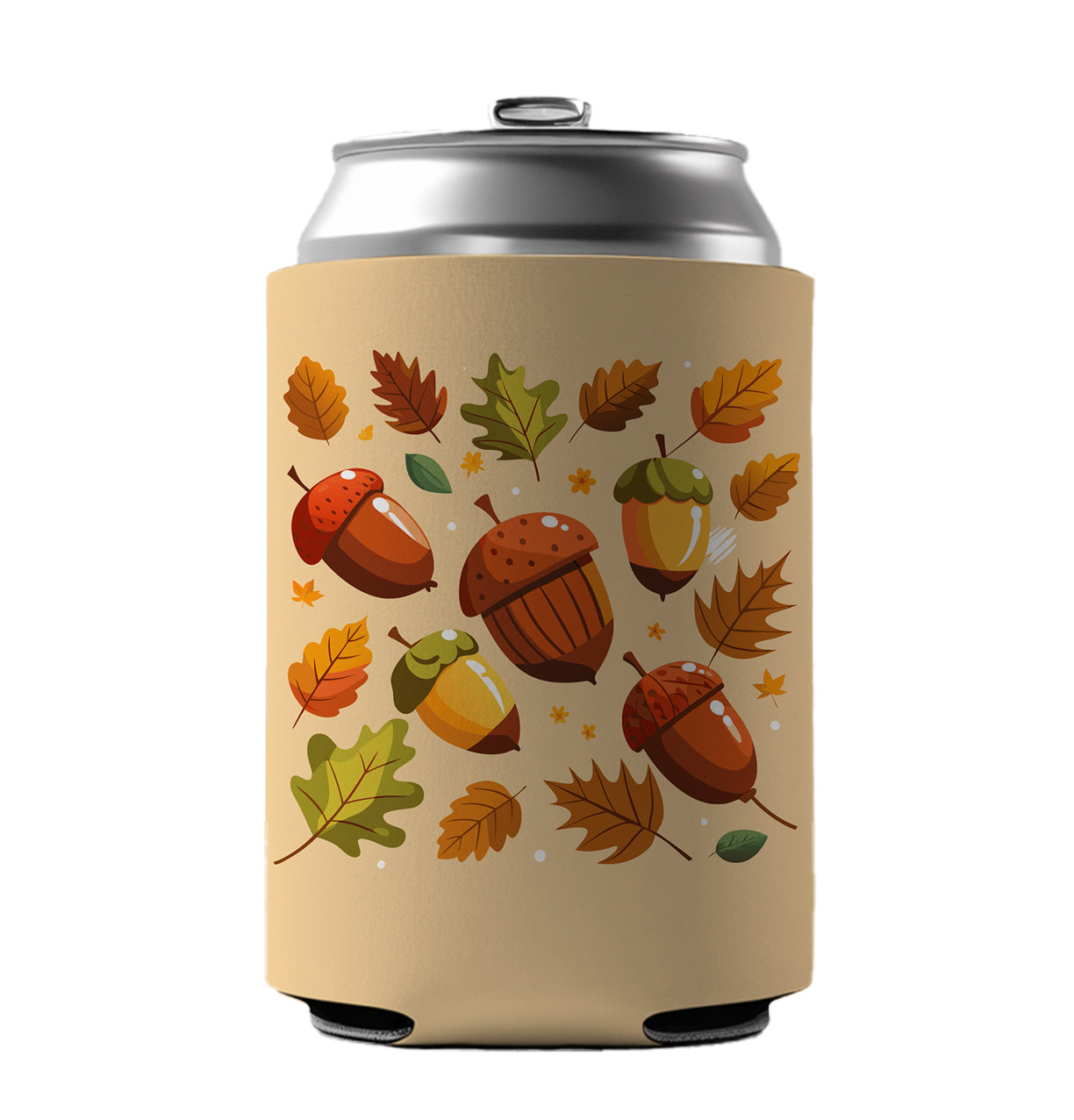 Acorns Scattered Fall Autumn Can Cooler Beer Soda Drink Insulated Holder Sleeve Hugger